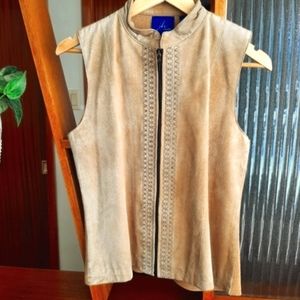 Brown Leather Vest knit back knit back Medium Vintage